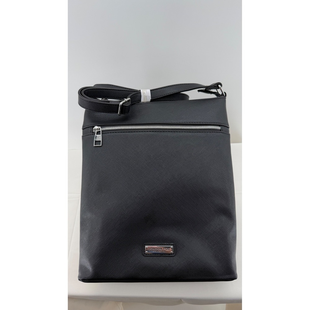 London Fog Lorraine Crossbody Women Medium Black NEW Saffiano Leather Square Bag